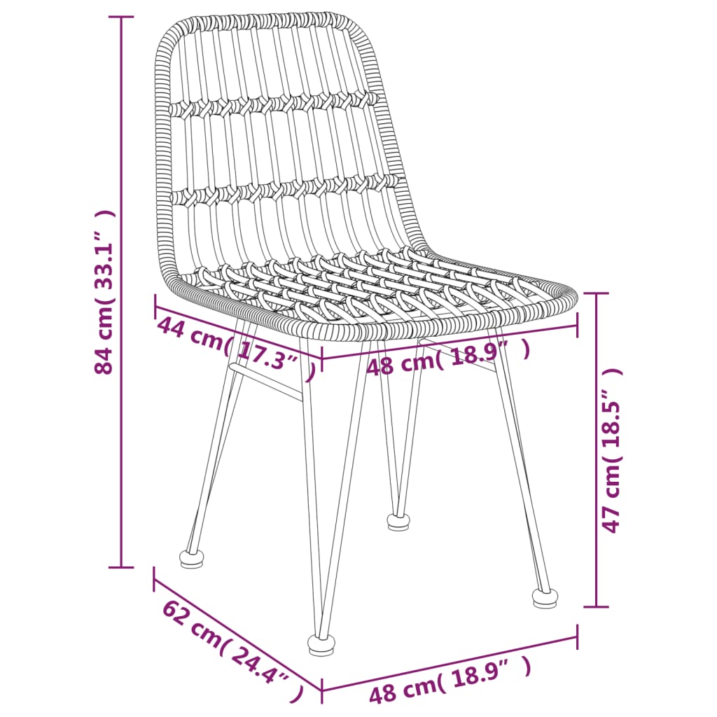 Stylish PE Rattan Garden Chairs Set, 2 pcs, 48x62x84 cm, Black