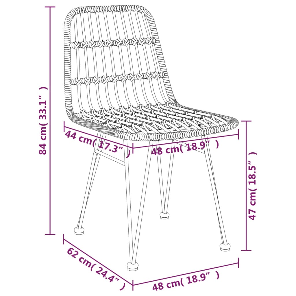 2-Piece Black PE Rattan Garden Chairs, 48x62x84 cm