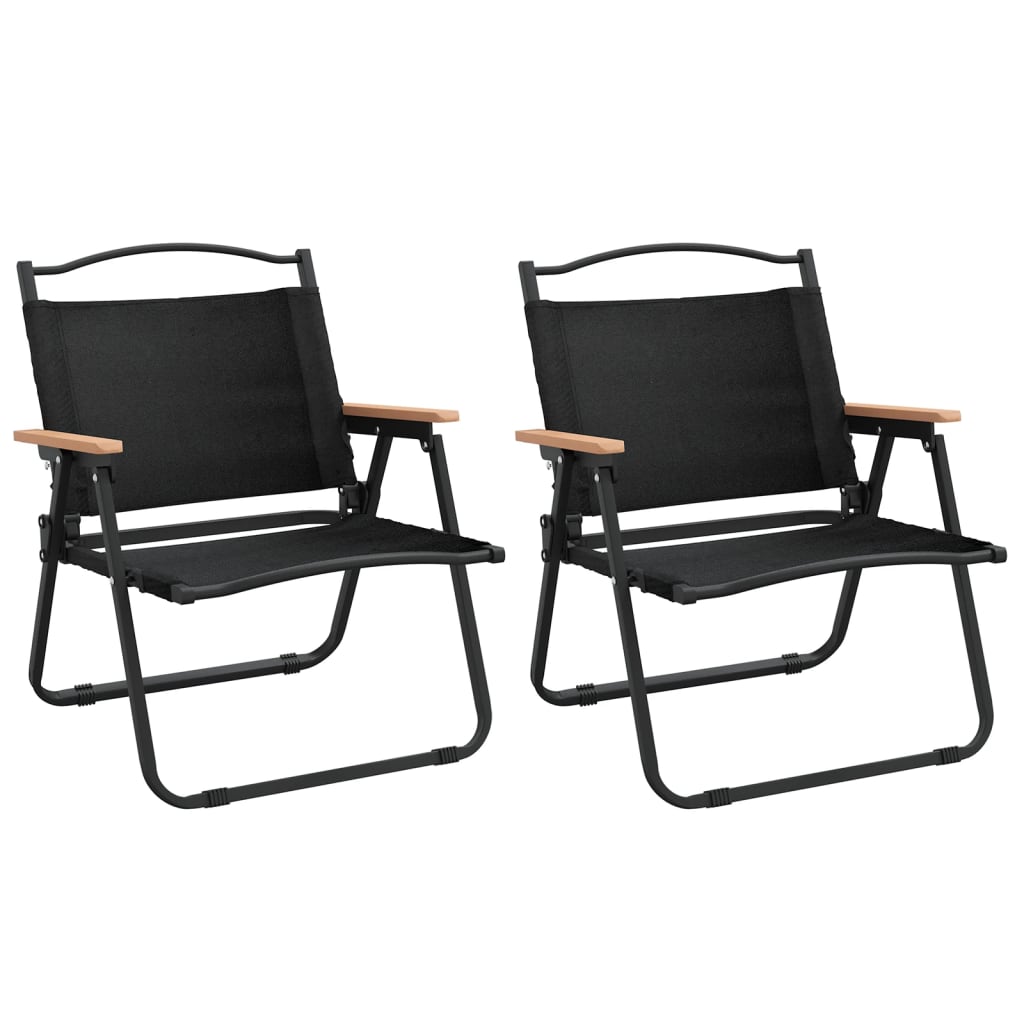 2 Pcs Black Camping Chairs, 54x43x59cm, Durable Oxford Fabric