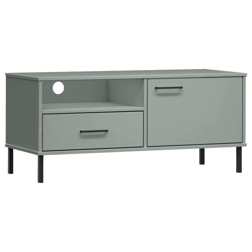 TV Cabinet with Metal Legs Grey Solid Wood Pine OSLO
