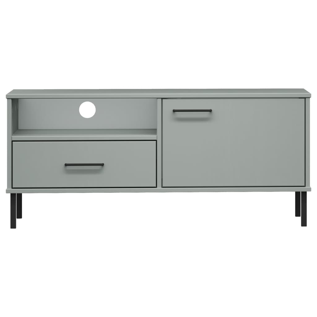 TV Cabinet with Metal Legs Grey Solid Wood Pine OSLO