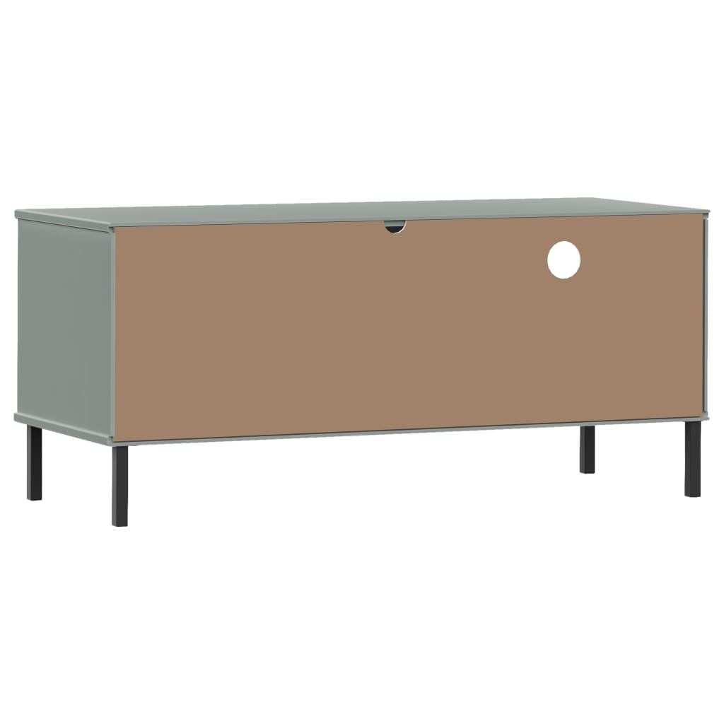 TV Cabinet with Metal Legs Grey Solid Wood Pine OSLO