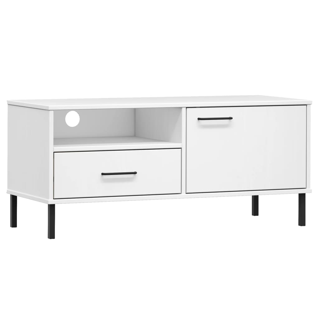 TV Cabinet with Metal Legs White Solid Wood Pine OSLO