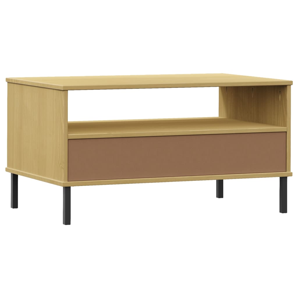 Coffee Table with Metal Legs Brown 85x50x45cm Solid Wood OSLO