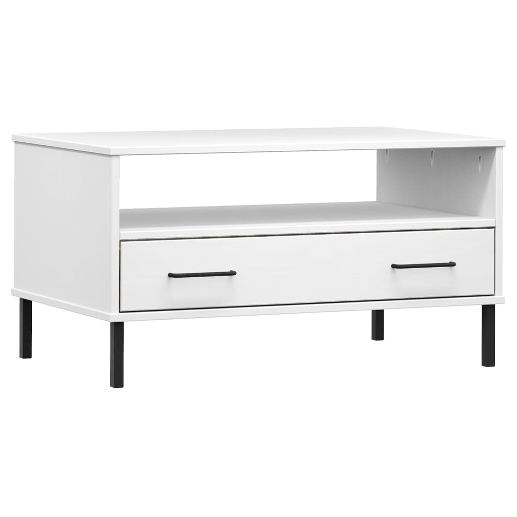 Coffee Table with Metal Legs White 85x50x45cm Solid Wood OSLO