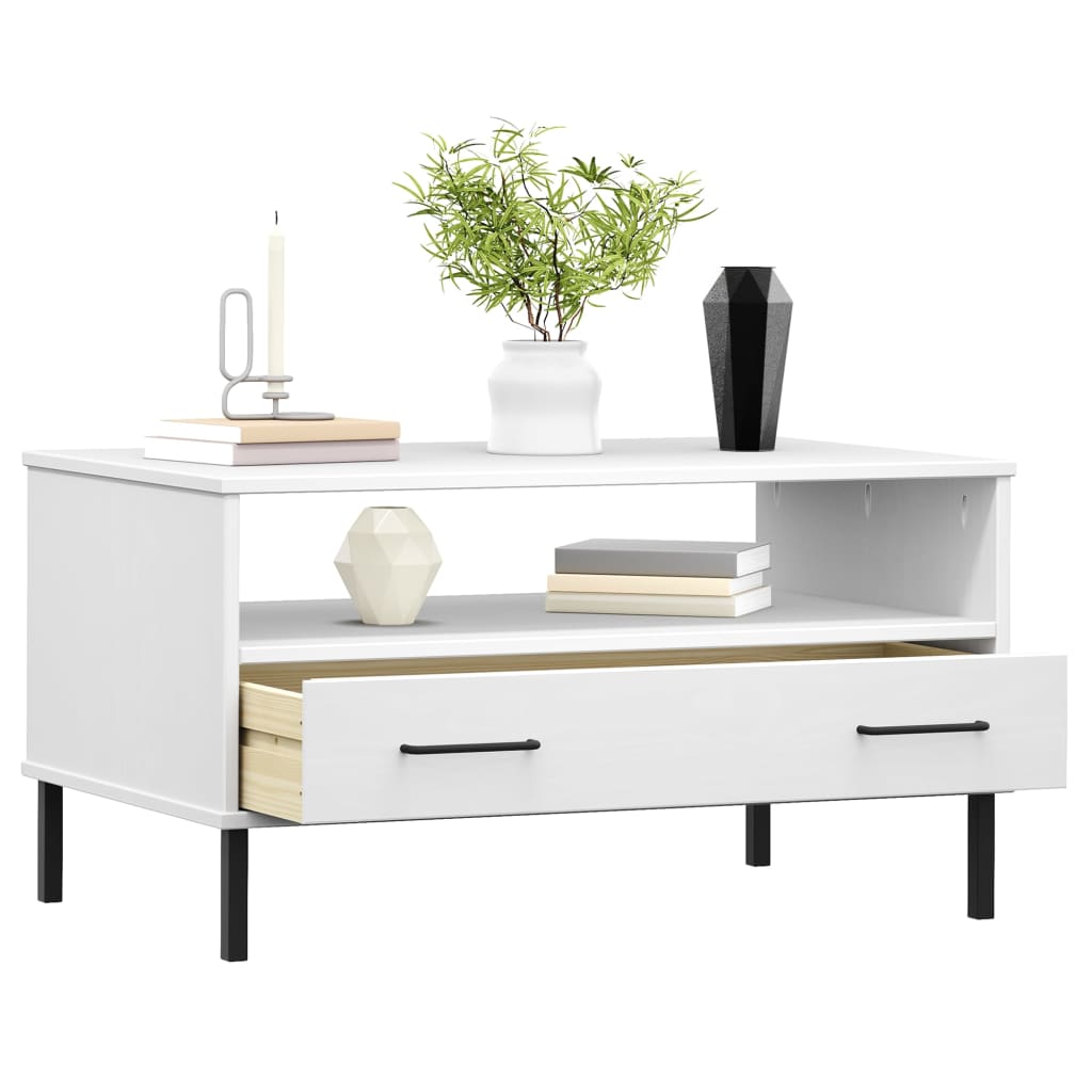 Coffee Table with Metal Legs White 85x50x45cm Solid Wood OSLO