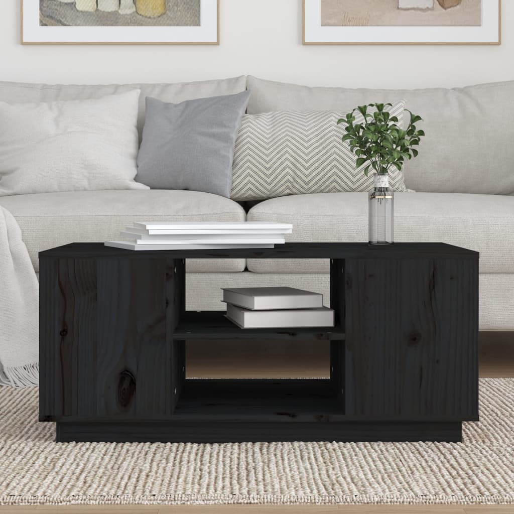 Coffee Table Black 90x49x40.5 cm Solid Wood Pine