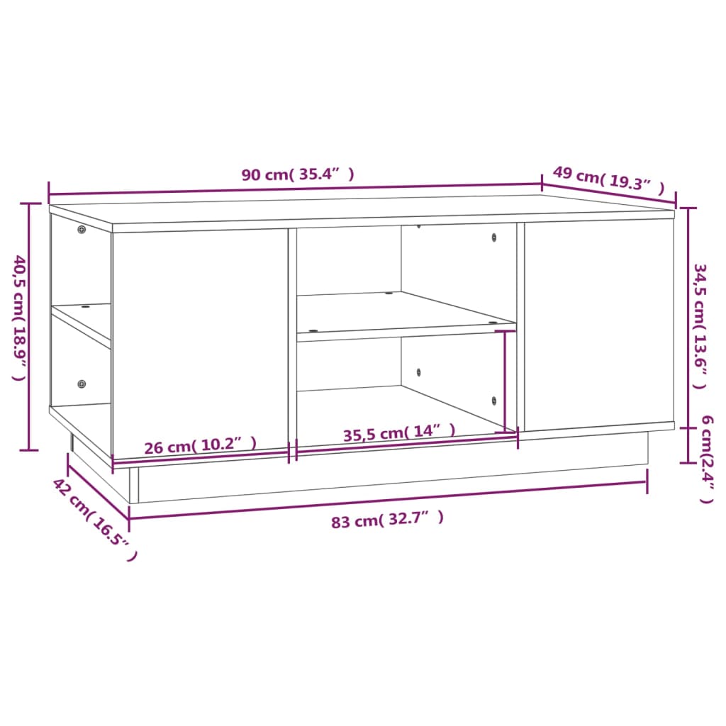 Coffee Table Black 90x49x40.5 cm Solid Wood Pine