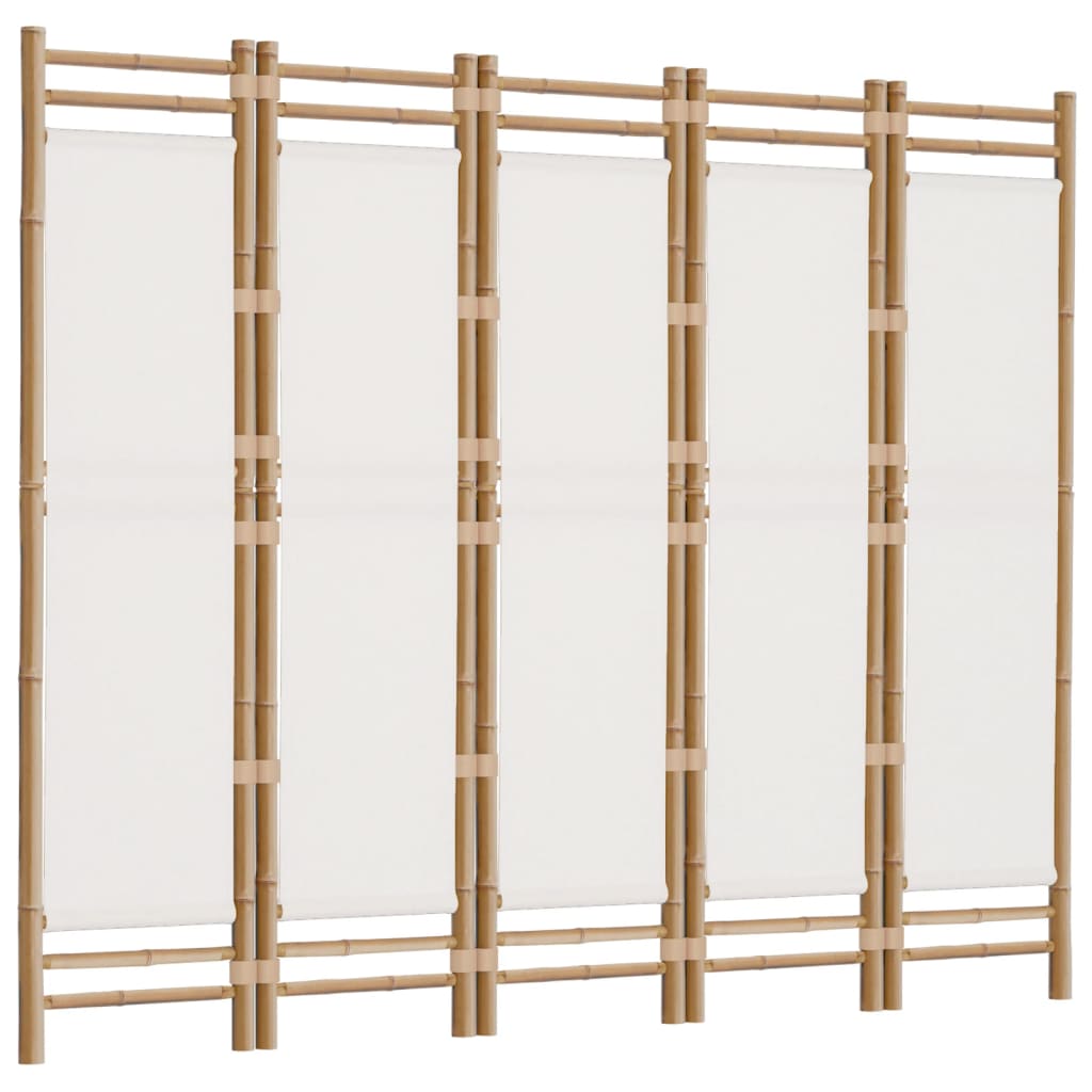 Bamboo & Canvas 5-Panel Folding Room Divider, 200 cm