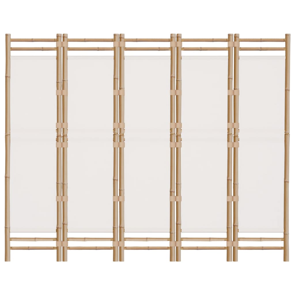 Bamboo & Canvas 5-Panel Folding Room Divider, 200 cm