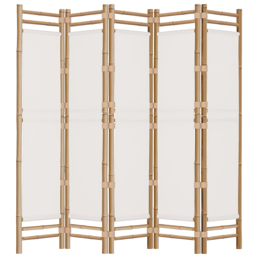 Bamboo & Canvas 5-Panel Folding Room Divider, 200 cm