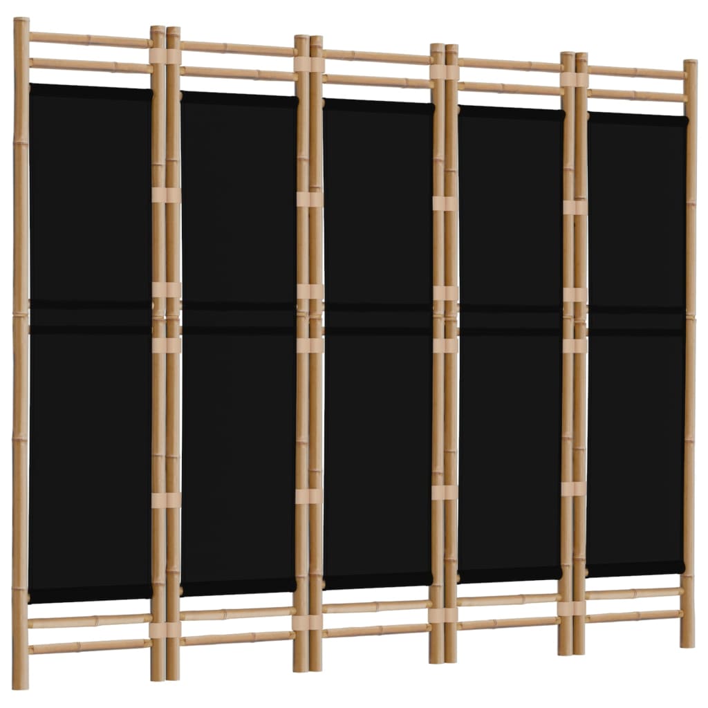 Bamboo & Canvas 5-Panel Folding Room Divider - 200 cm