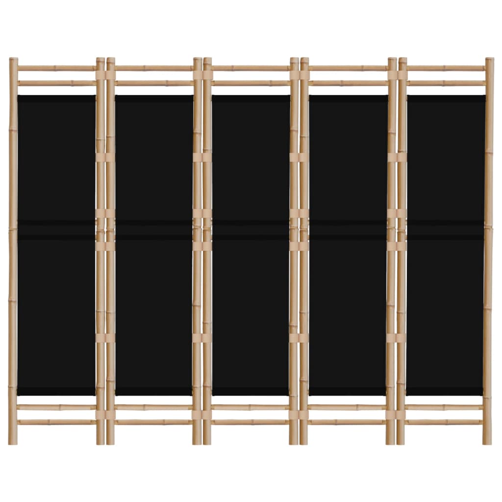 Bamboo & Canvas 5-Panel Folding Room Divider - 200 cm