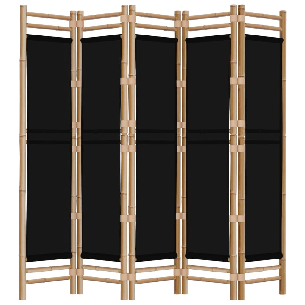 Bamboo & Canvas 5-Panel Folding Room Divider - 200 cm