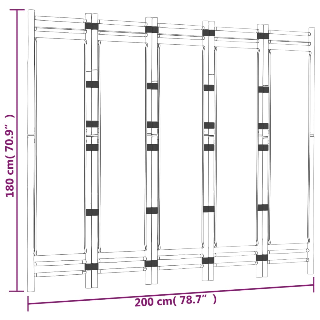Bamboo & Canvas 5-Panel Folding Room Divider - 200 cm