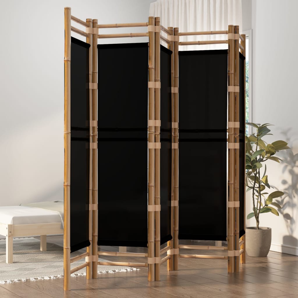 Bamboo & Canvas 5-Panel Folding Room Divider - 200 cm