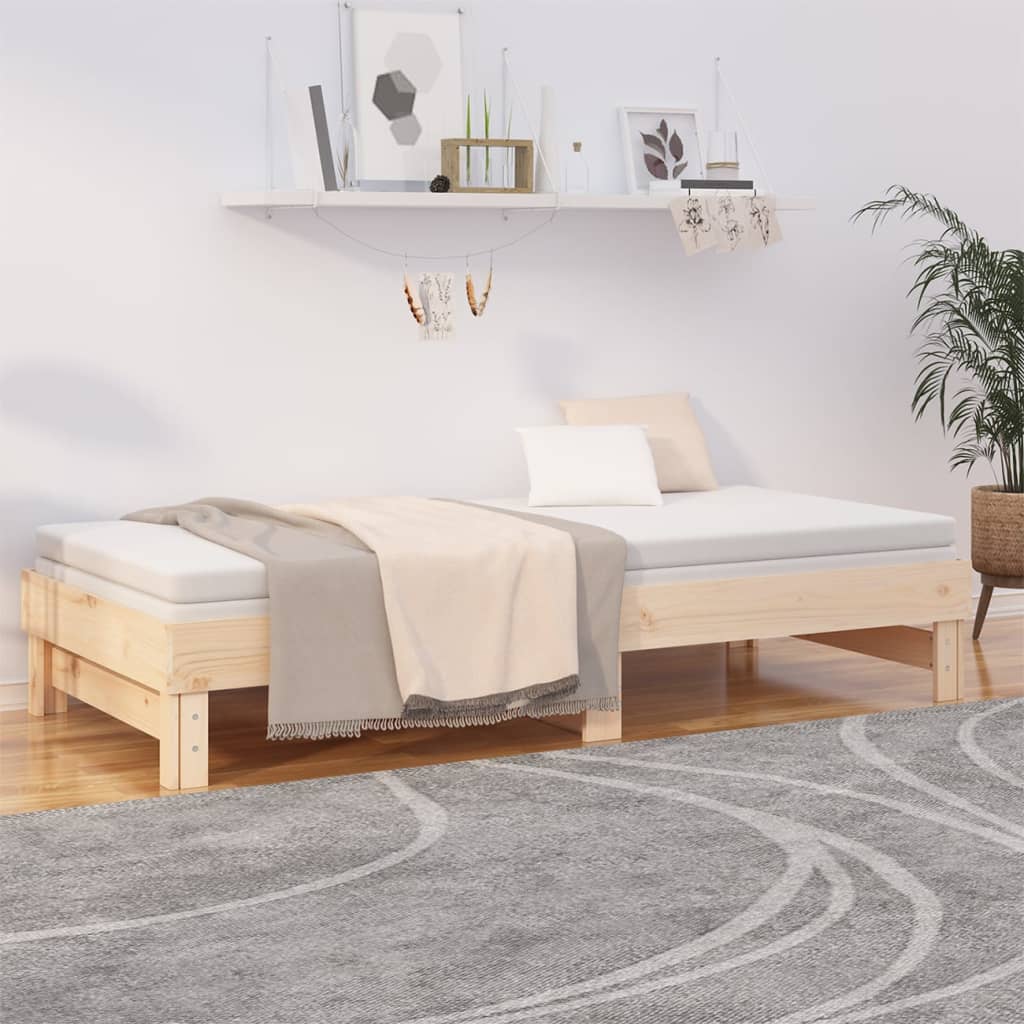 Solid Pine Pull-Out Day Bed Frame 2x(80x200) cm - No Mattress
