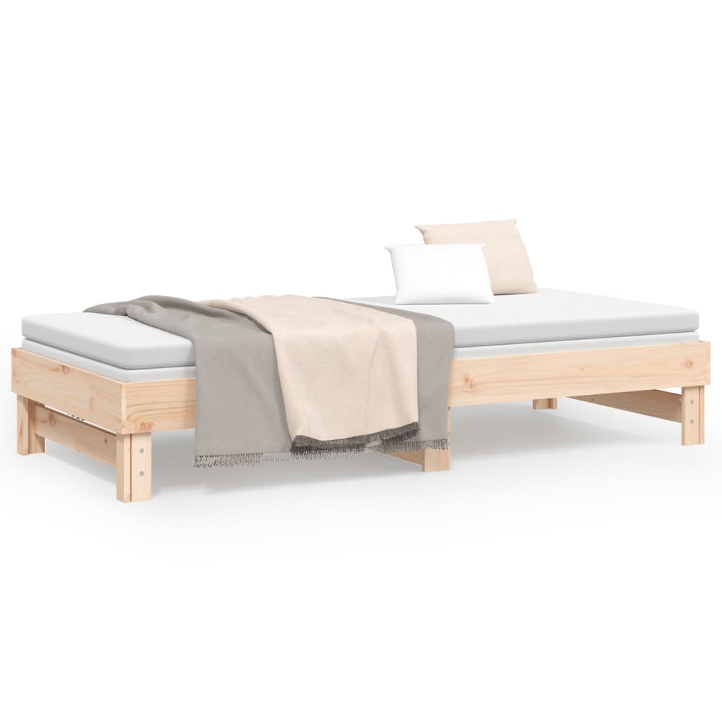 Solid Pine Pull-Out Day Bed Frame 2x(80x200) cm - No Mattress