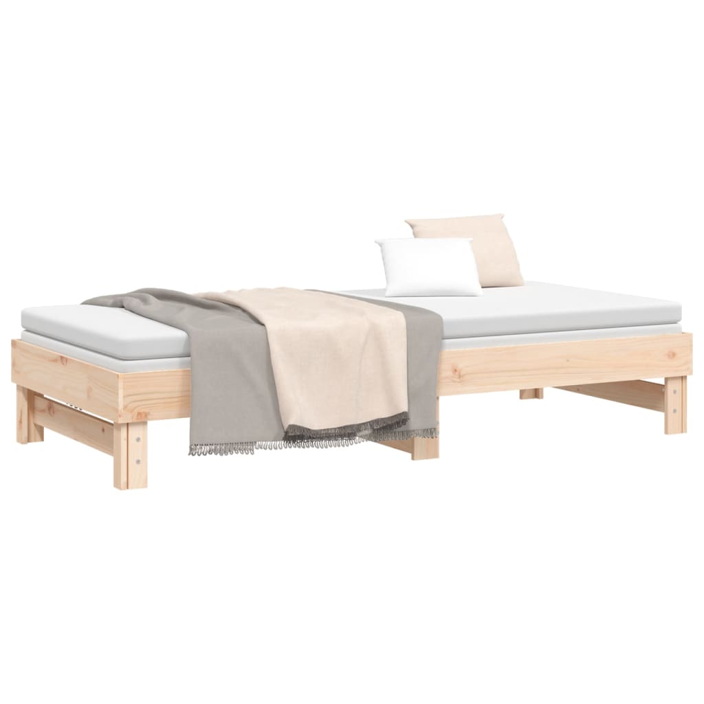 Solid Pine Pull-Out Day Bed Frame 2x(80x200) cm - No Mattress