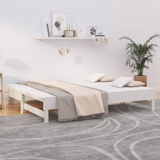 White Pull-Out Day Bed Frame 2x(80x200) cm - No Mattress Included