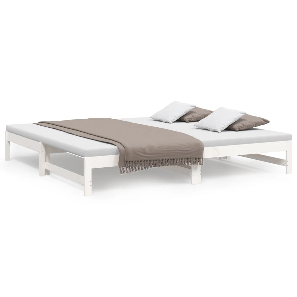 White Pull-out Day Bed Frame, No Mattress, 2x(100x200) cm Wood