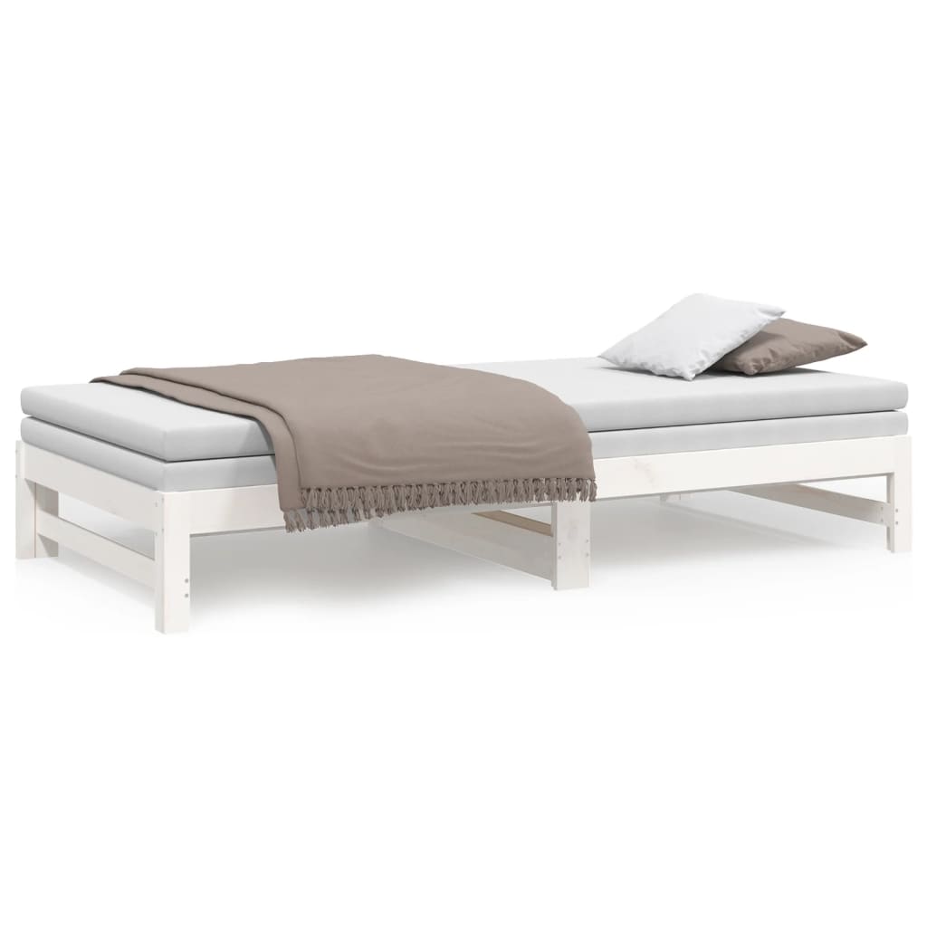 White Pull-out Day Bed Frame, No Mattress, 2x(100x200) cm Wood