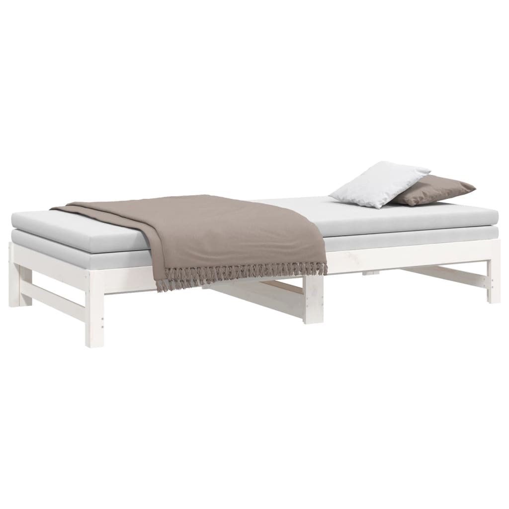 White Pull-out Day Bed Frame, No Mattress, 2x(100x200) cm Wood