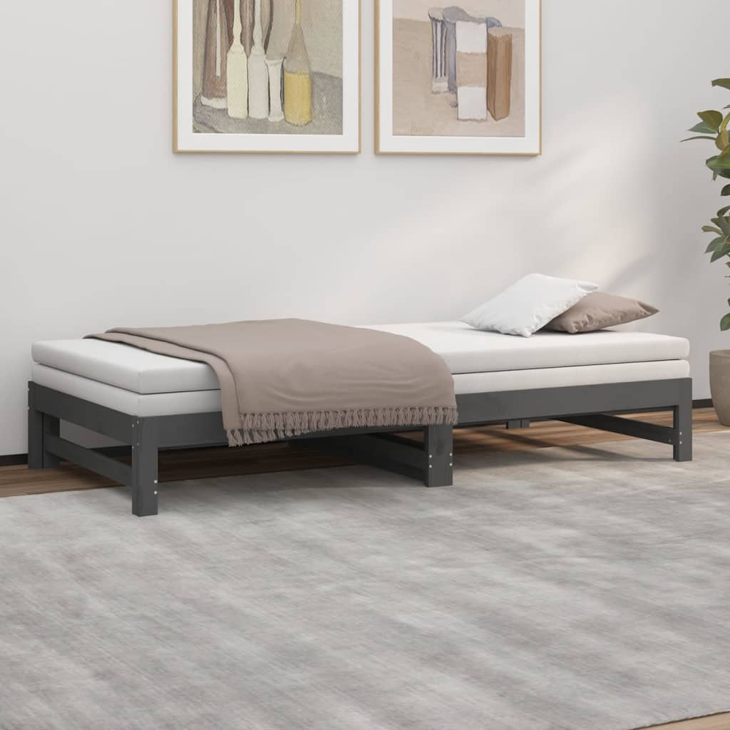 Grey Pull-out Day Bed Frame 2x(100x200) cm - No Mattress Included