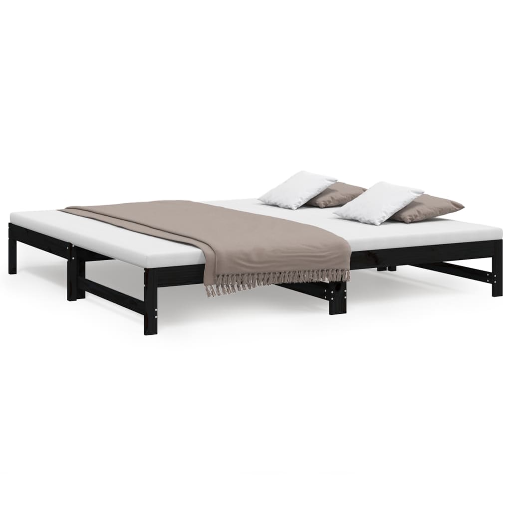 Black Pull-Out Day Bed Frame 2x(100x200) cm - No Mattress Included