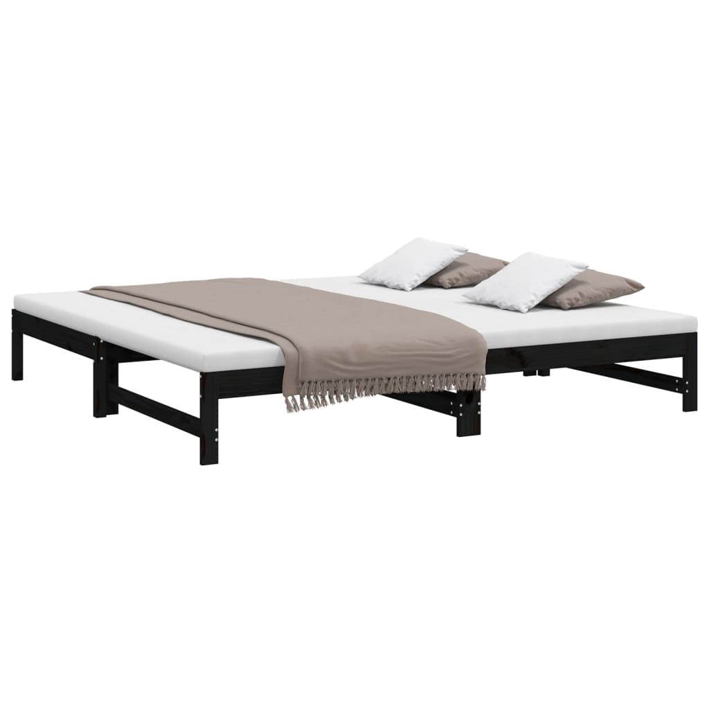 Black Pull-Out Day Bed Frame 2x(100x200) cm - No Mattress Included