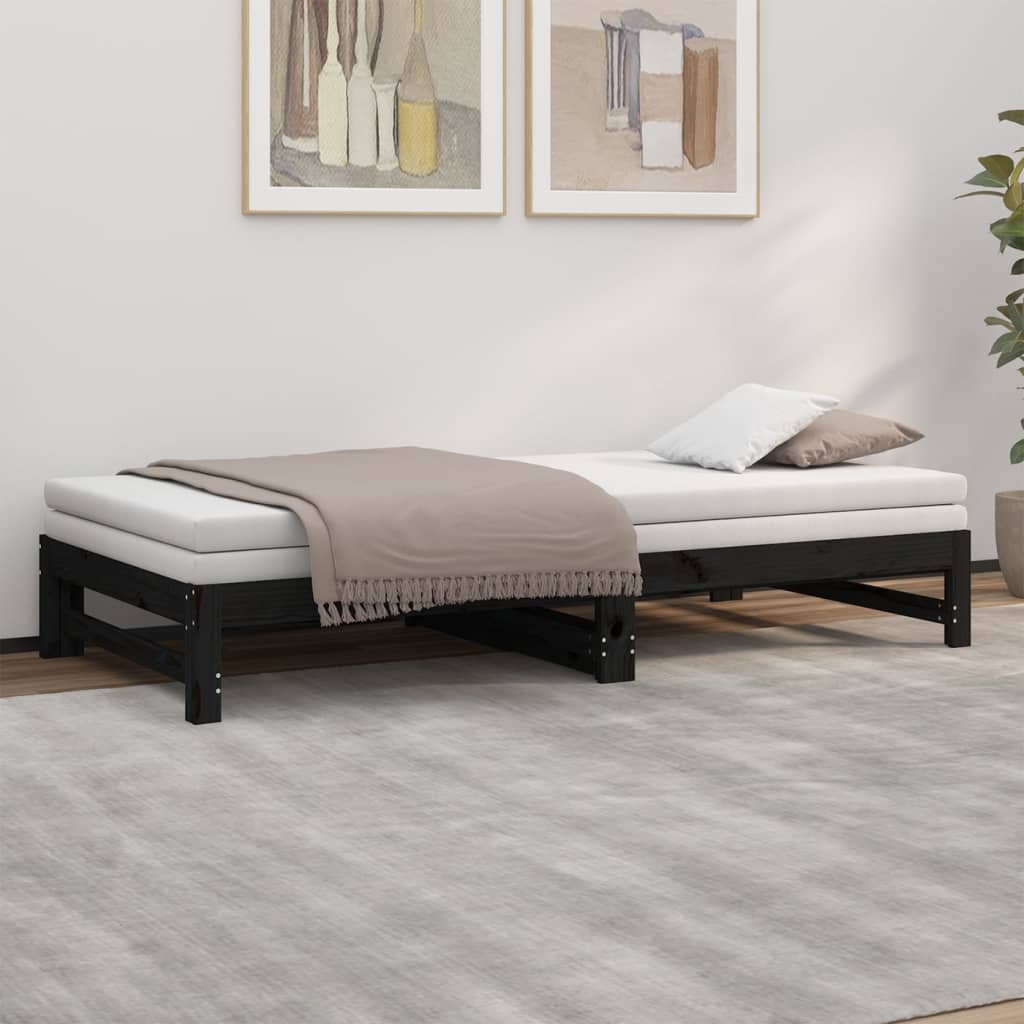 Black Pull-Out Day Bed Frame 2x(100x200) cm - No Mattress Included