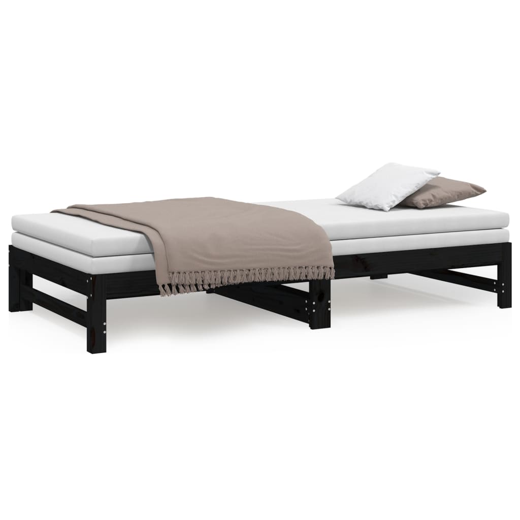 Black Pull-Out Day Bed Frame 2x(100x200) cm - No Mattress Included