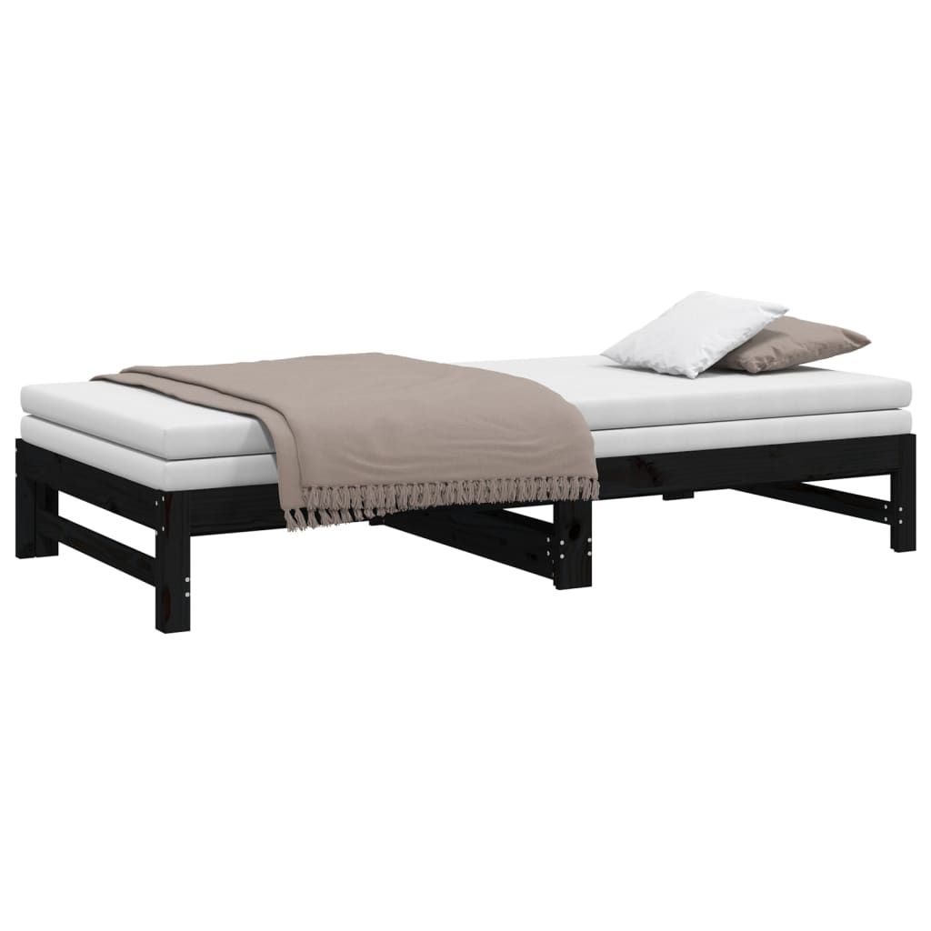 Black Pull-Out Day Bed Frame 2x(100x200) cm - No Mattress Included