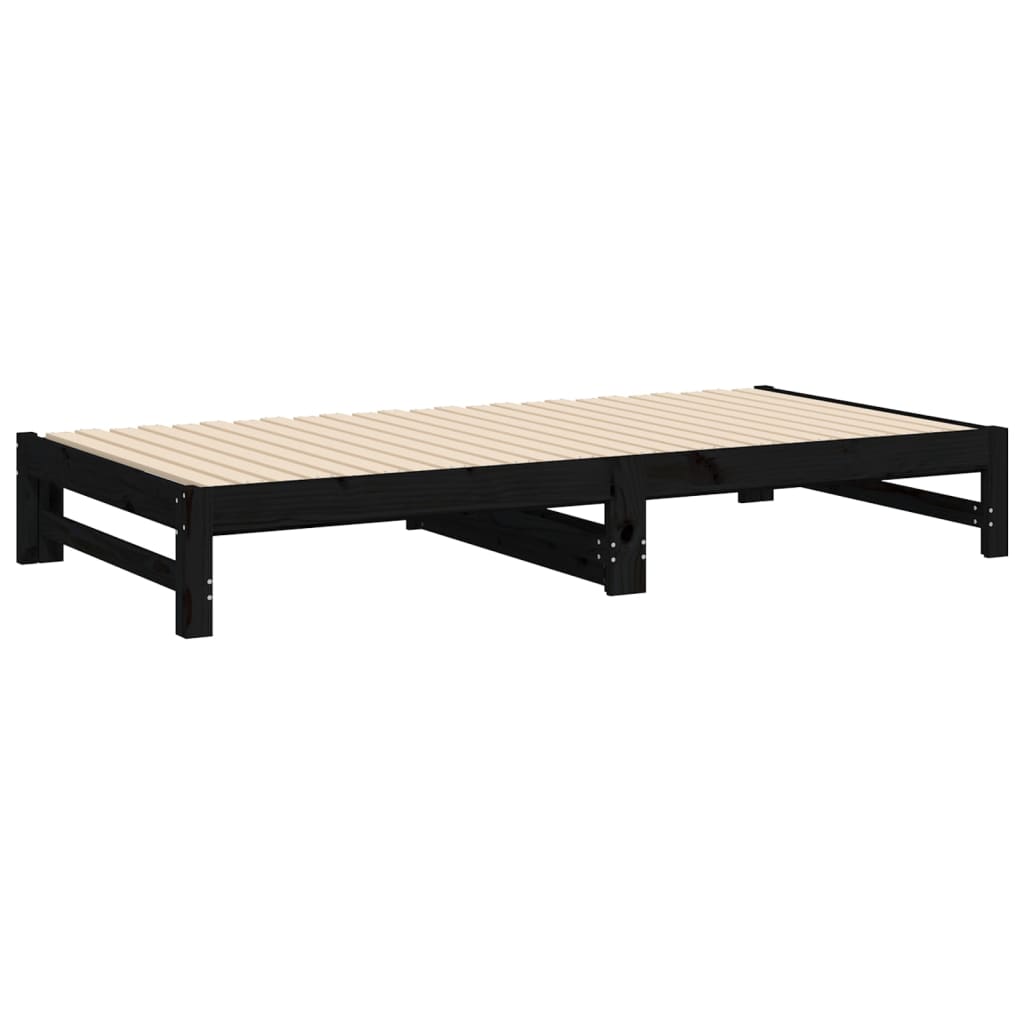 Black Pull-Out Day Bed Frame 2x(100x200) cm - No Mattress Included