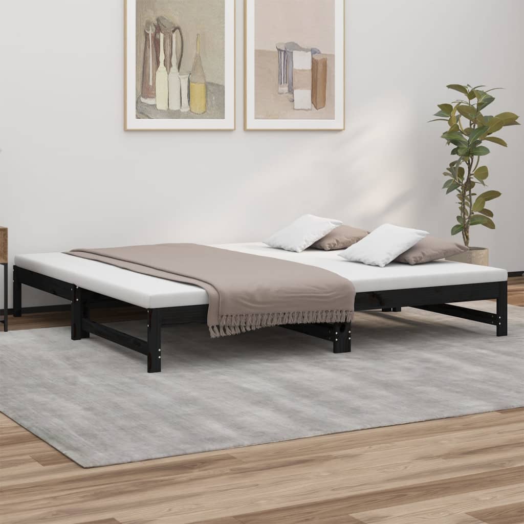 Black Pull-Out Day Bed Frame 2x(100x200) cm - No Mattress Included