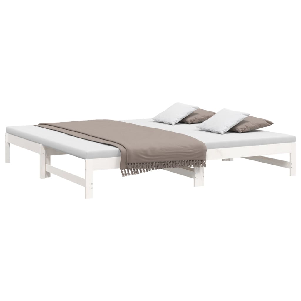 White Pull-Out Day Bed Frame - 2x (80x200 cm) - No Mattress Included