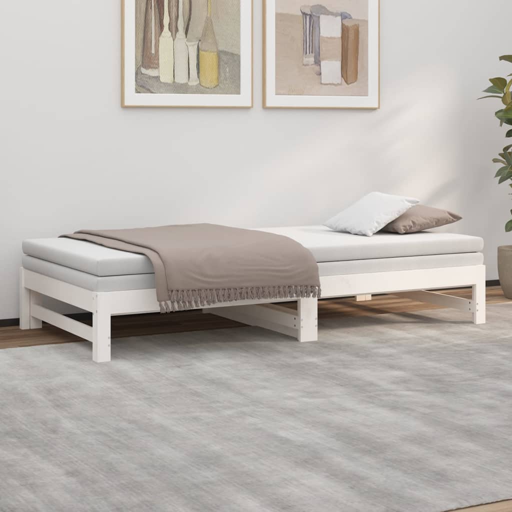 White Pull-Out Day Bed Frame - 2x (80x200 cm) - No Mattress Included