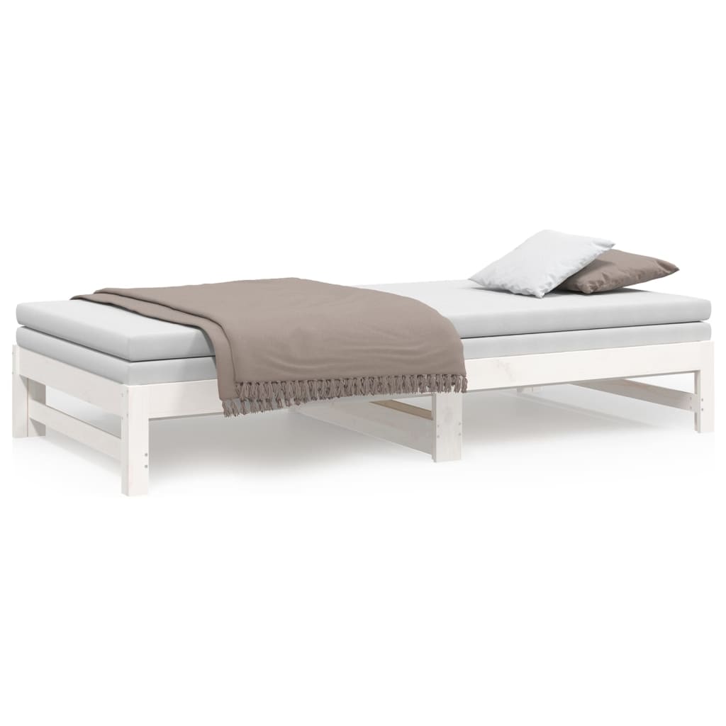 White Pull-Out Day Bed Frame - 2x (80x200 cm) - No Mattress Included