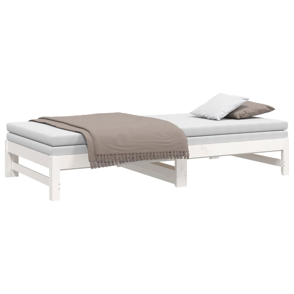 White Pull-Out Day Bed Frame - 2x (80x200 cm) - No Mattress Included