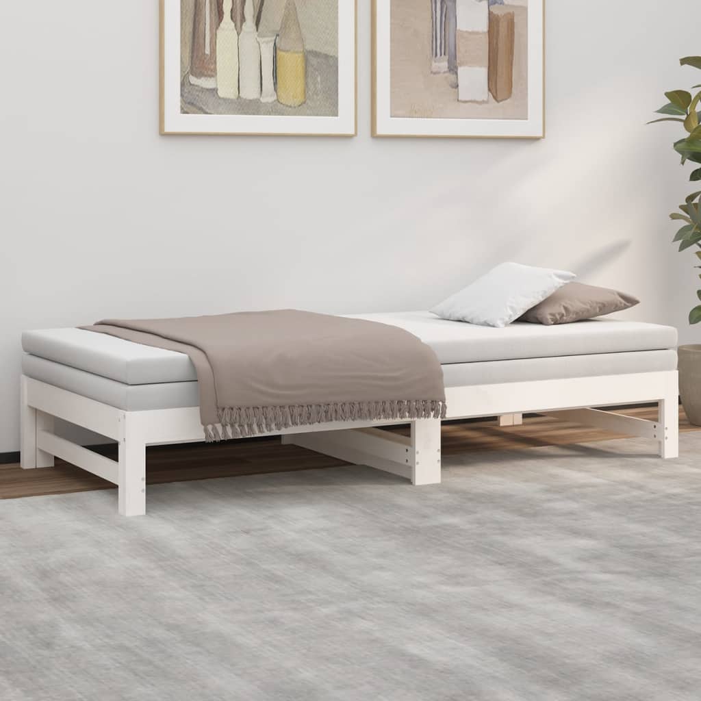 White Pull-Out Day Bed Frame 2x(90x190) cm - No Mattress Included