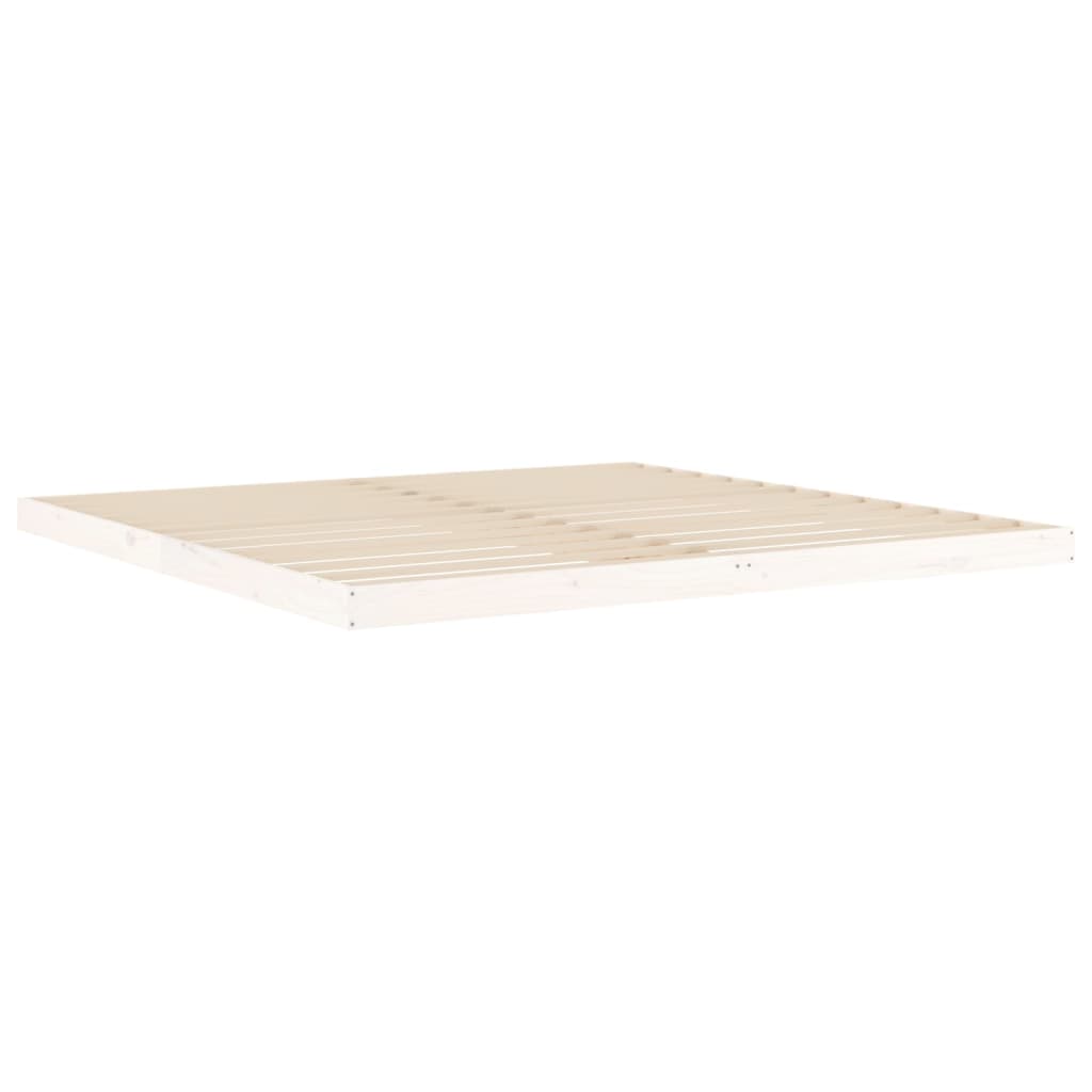 Solid Wood Pine Bed Frame 200x200 cm - White, No Mattress Included