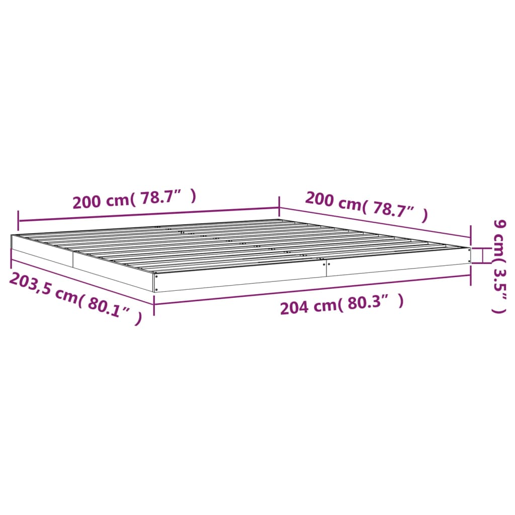 Solid Wood Pine Bed Frame 200x200 cm - White, No Mattress Included