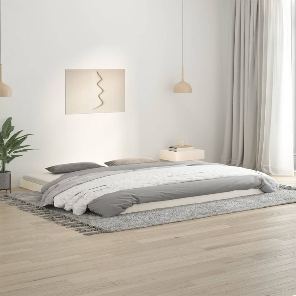 Solid Wood Pine Bed Frame 200x200 cm - White, No Mattress Included