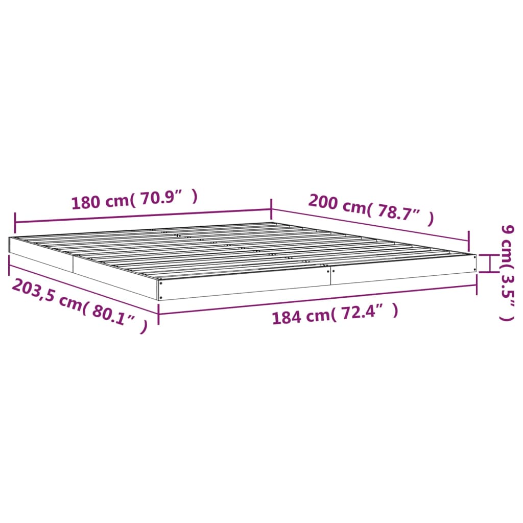 Solid Pine Wood Super King Bed Frame, White 180x200 cm