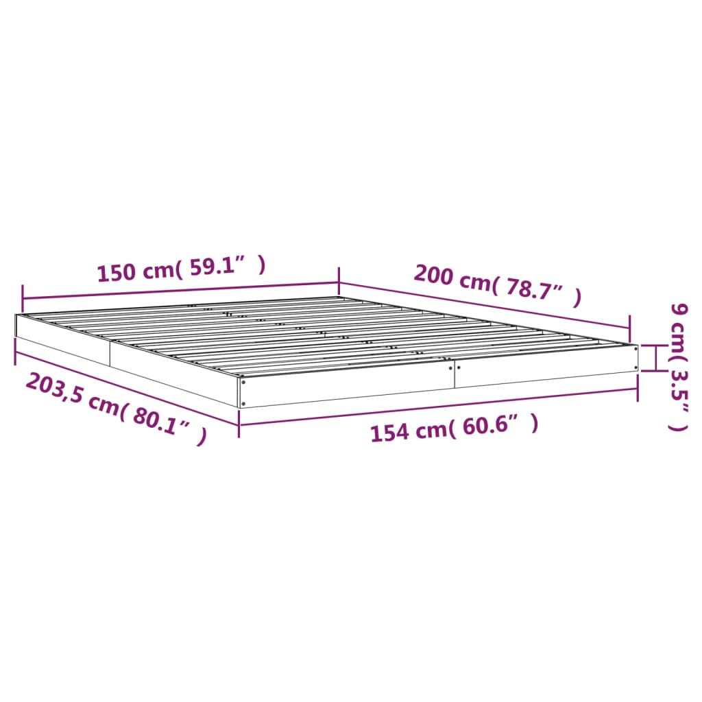 Solid Pine King Bed Frame 150x200 cm - No Mattress Included