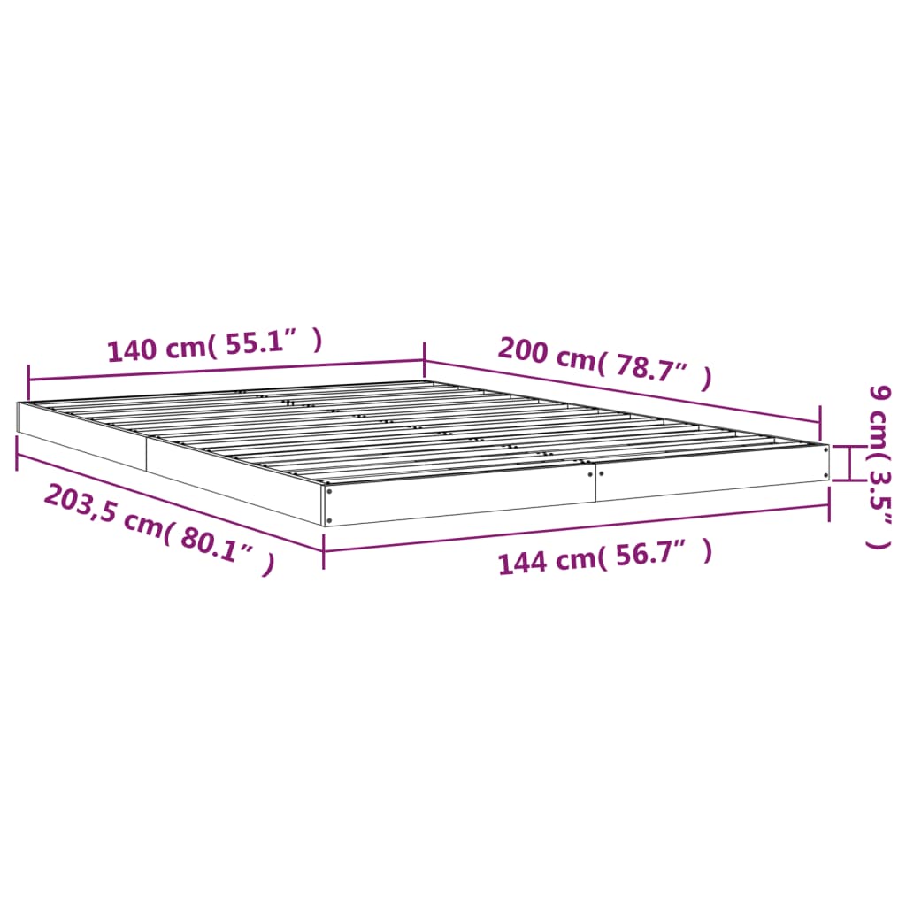 Solid Pine Wood Bed Frame 140x200 cm - No Mattress Included
