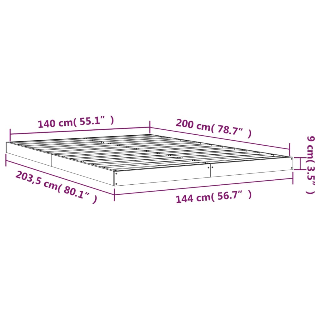 White Solid Pine Bed Frame 140x200 cm - No Mattress Included