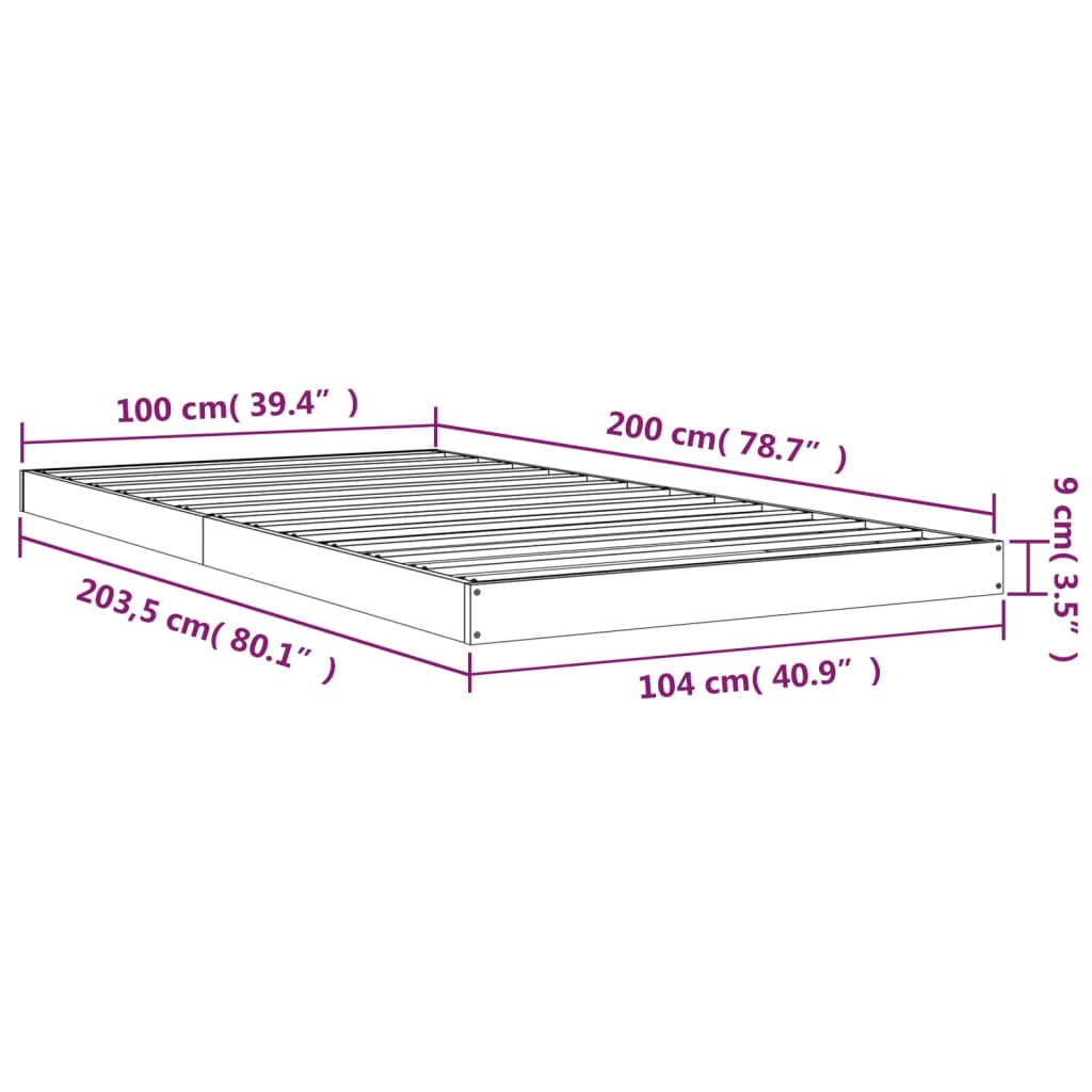 White Solid Pine Wood Bed Frame 100x200 cm (No Mattress)