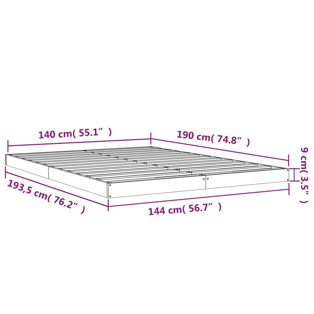 Bed Frame without Mattress 140x190 cm Solid Wood Pine