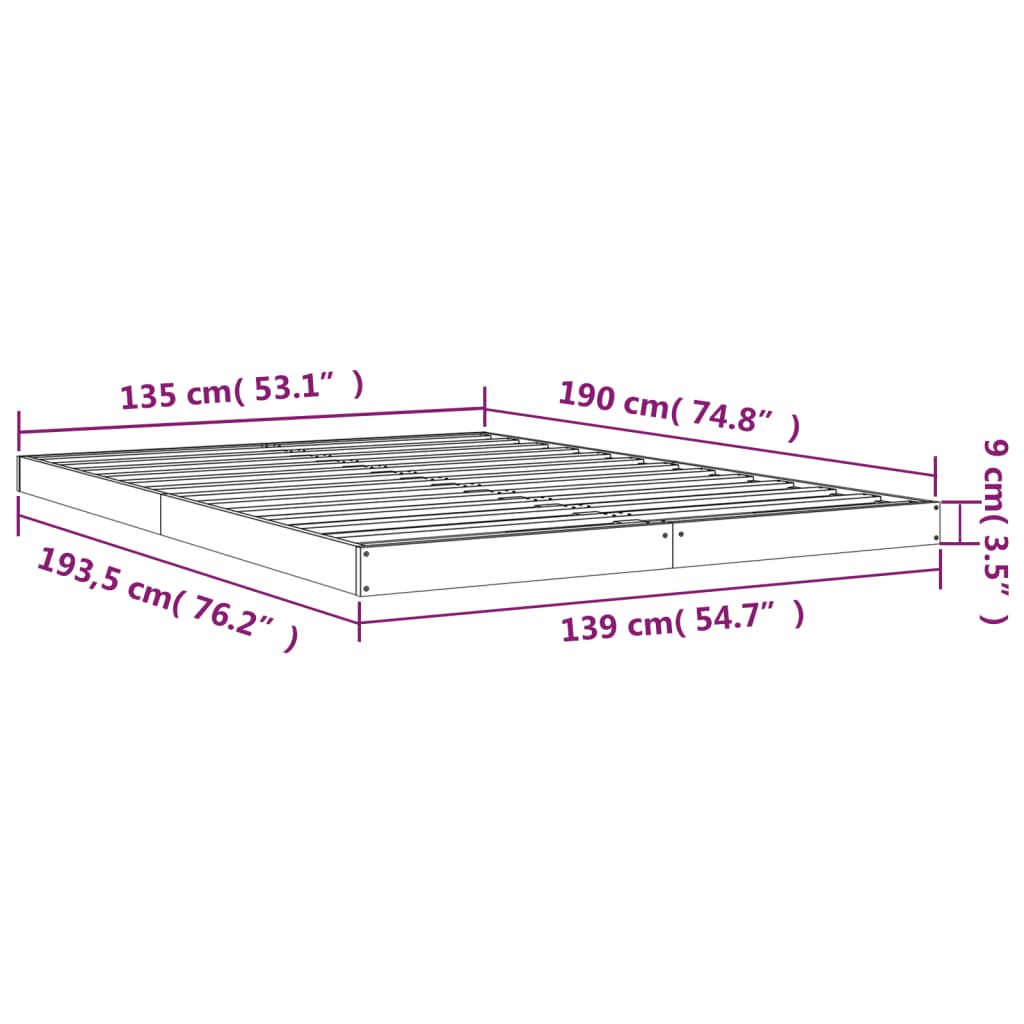 Bed Frame without Mattress 135x190 cm Double Double Solid Wood Pine
